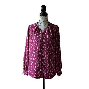Nine West Womens Berry Speckle Button Up Blouse ~ Xs~ Long Sleeve Boho Classic